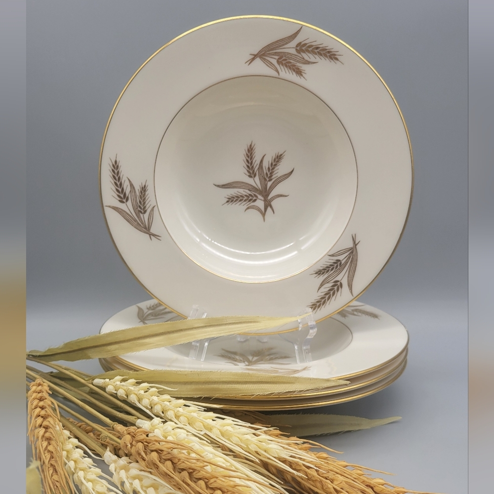 Vintage Lenox Harvest Wheat Gold -  Set of 4 Rim Soup Bowls